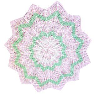 HANDMADE Crochet 12 Point Star Softee Baby Blanket Afghan Pink Green 43 In NEW‎